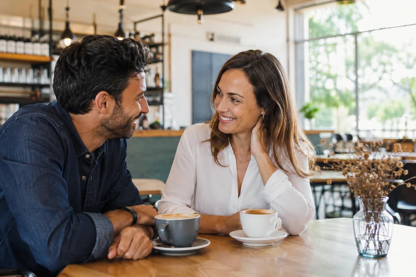 Zwei Menschen lernen sich bei einem Kaffee kennen